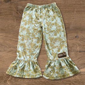 Matilda Jane Secret Fields Box Canyon Leafy Green Big Ruffle Pants - Size 4